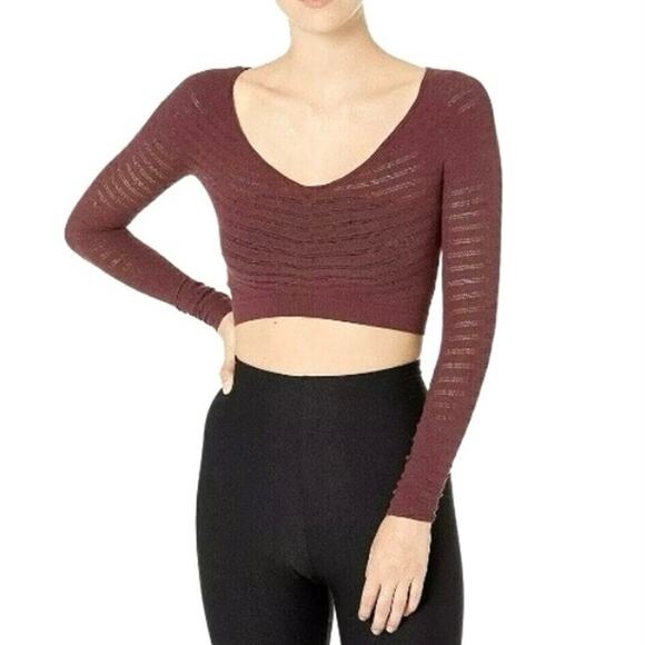 NEW $88 Free People FP Movement Gone Adrift Dance Long Sleeve Red Night Top M - Picture 1 of 7